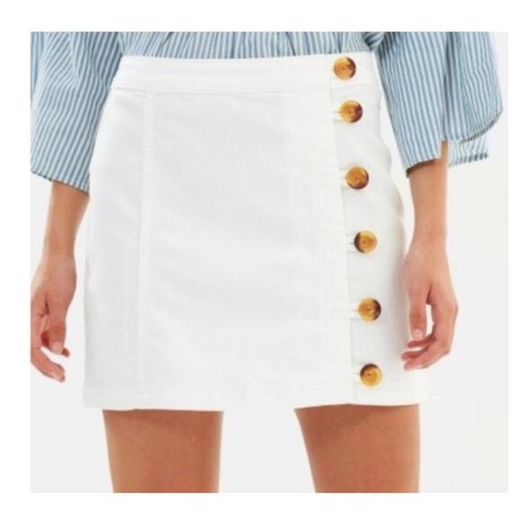 Free People White Little Daisies Button Mini Skirt Sz 12 - Picture 1 of 6